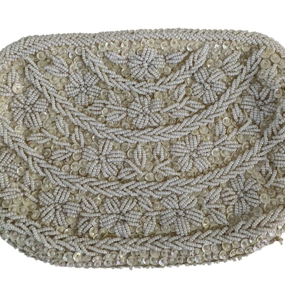 Vintage Comfort Trademark Yung Kee Womens Beaded/Sequins Silk Floral Handbag - Picture 2 of 10